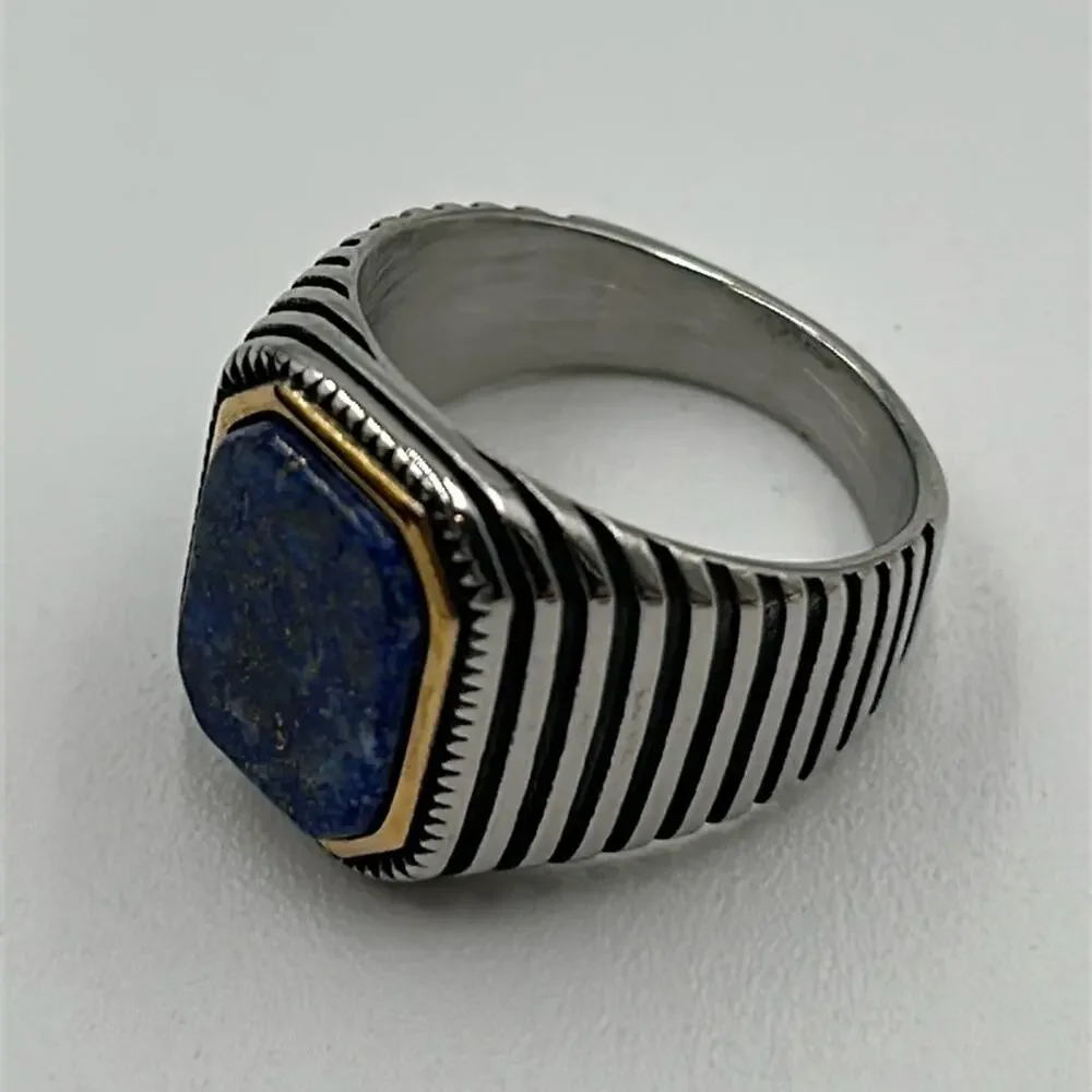 Lapis Lazuli Natural Gemstone Handmade Men's Ring Size 9 NWT